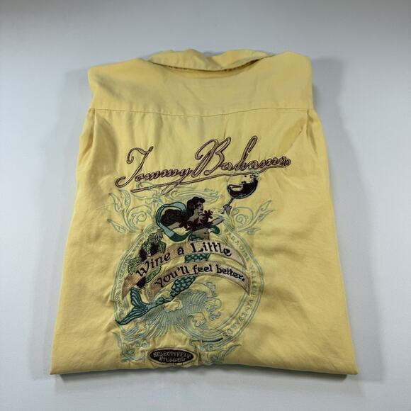 Tommy Bahama Men's Yellow Embroidered Mermaid Wine Theme Resort Silk Shirt L - Picture 1 of 11